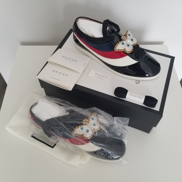 Gucci Shoes - GUCCI BLACK BUTTERFLY EMBELLISHED SNEAKERS